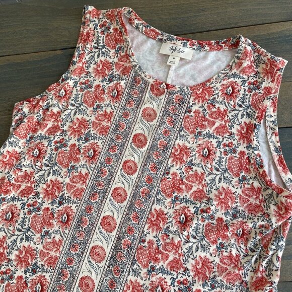 Style & Co Printed Sleeveless Floral Summer Flip Flop Dress Coral - Size M (VV) - Picture 3 of 10